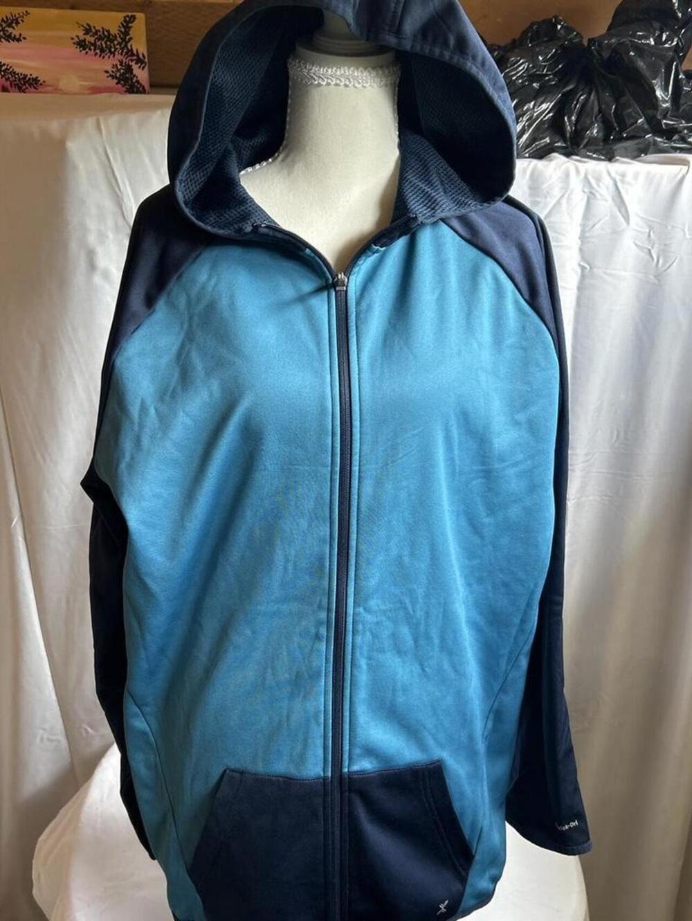 Youth Zip-Up Hoodie, Navy and Aqua Blue, Xersion, XXL (22H)